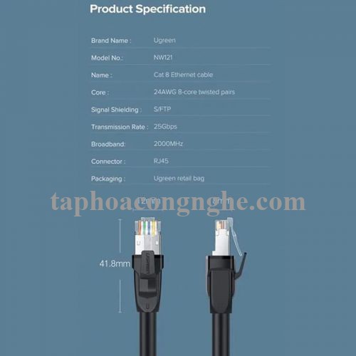 Ugreen 70330 3M cáp mạng cat8 24AWG Class S/FTP 2000Mhz NW121 30070330